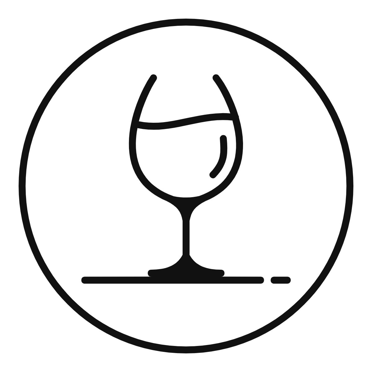 Schwarz-weißes Logo von WEIN BUNNY mit stilisiertem Weinglas im Kreis
