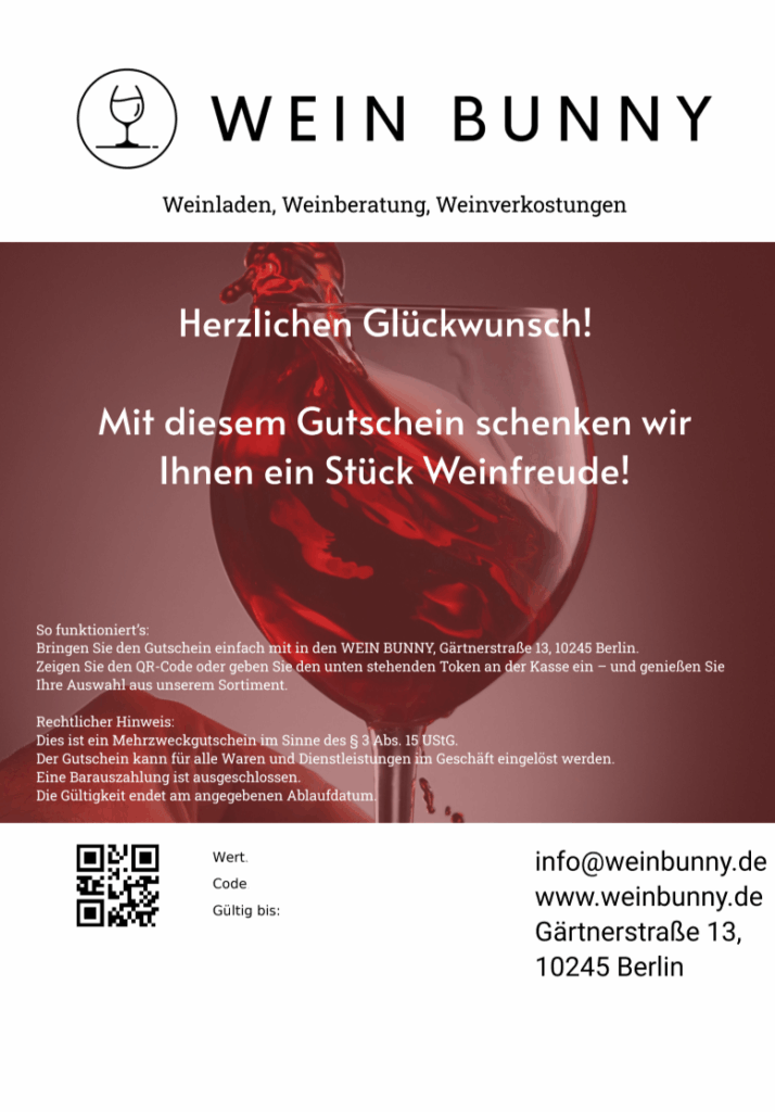Weihnachtsgutschein von WEIN BUNNY – Geschenkidee für Weinliebhaber in Berlin